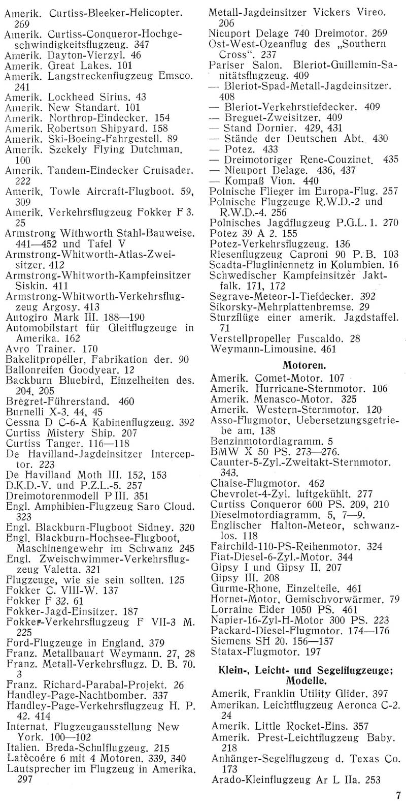 Sachregister und Inhaltsverzeichnis der Zeitschrift Flugsport für das Jahr 1930