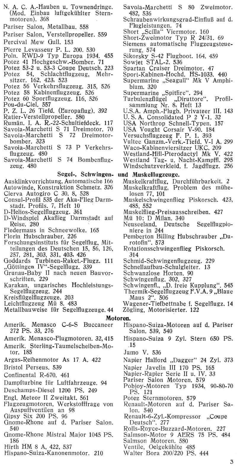 Sachregister und Inhaltsverzeichnis der Zeitschrift Flugsport für das Jahr 1934