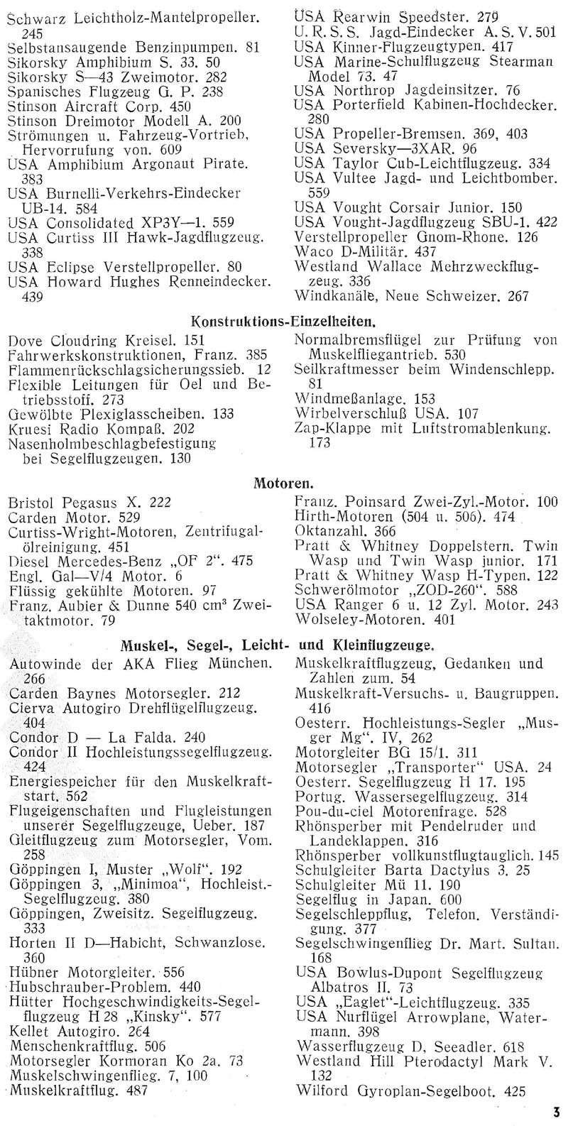 Sachregister und Inhaltsverzeichnis der Zeitschrift Flugsport für das Jahr 1935